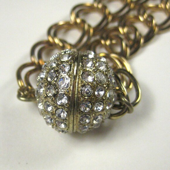 Vintage Necklace Double Chain Goldtone 34 in Ball Rhinestones 1960 NO CLASP - Picture 6 of 8